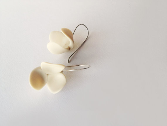 minimal romantic abstract handsculpted polymer clay jasmine earrings