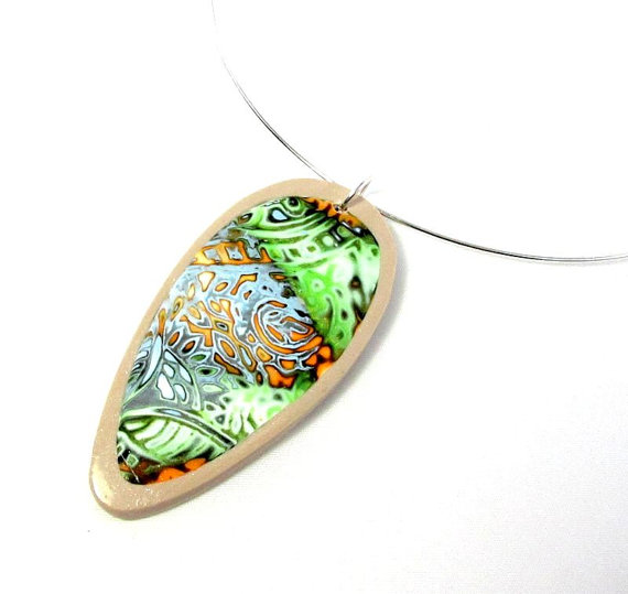 Polymer clay pendant in mokume gane technique