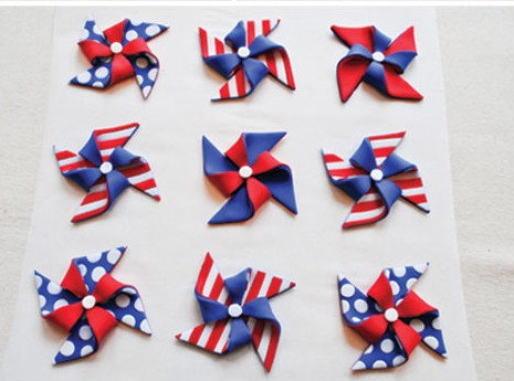 Finished red, white and blue polymer clay pinwheels
