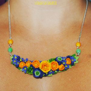 Polymer clay statement floral necklace