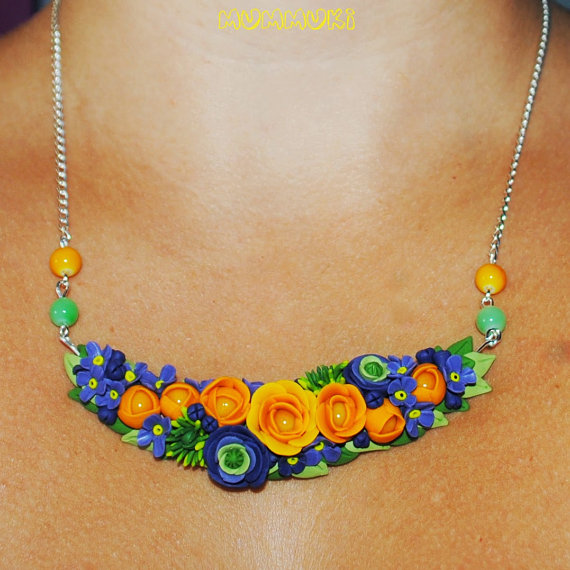 Polymer clay statement floral necklace