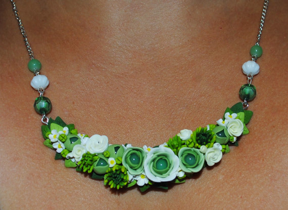 Polymer clay statement floral necklace