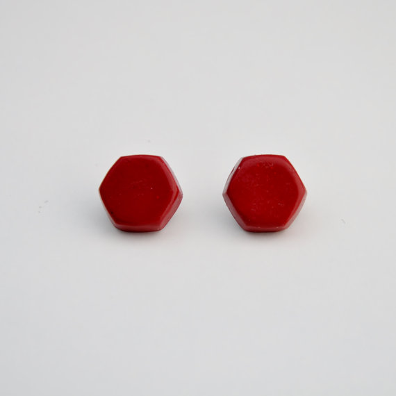 Polymer clay hexagon stud earrings