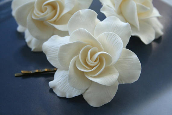 Polymer clay white bridal hair pin