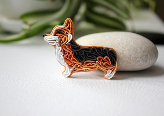 Corgi brooch, polymer clay dog brooch, custom pet portrait dog, miniature Corgi dog brooch pin, custom dog brooch, pet brooch, dog ornament