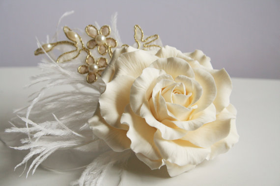 Cream Rose flower Bridal hair flower Wedding hair flower Wedding flower headpiece Bridal lace headpiece Lace hair