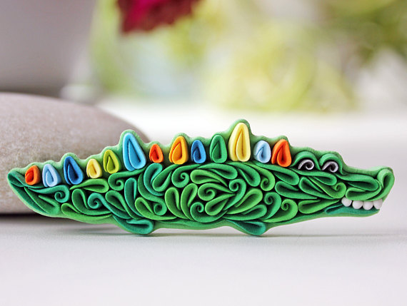 Crocodile brooch polymer clay crocodile crocodile jewelry tropical jewelry multicolored crocodile accessory polymer clay reptile jewelry