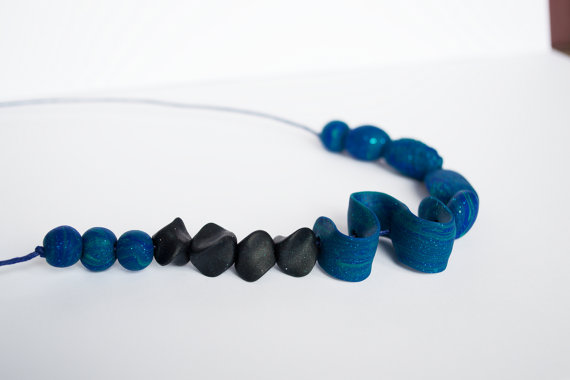 Polymer clay asymmetric beads necklace