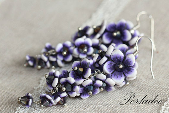 Floral Cluster Earrings, Polymer Clay Flower Earrings, Handmade Clay Flowers, Flower Cluster Earrings, Surgical Steel