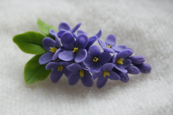 Flower hair, Blue flower clip - lilac flower, Flower hair accessories, Flower hair clip, Floral hair clip, Clay flower, blue flowers