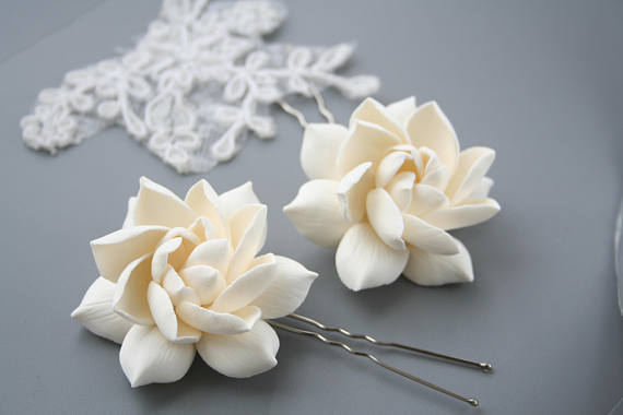 Polymer clay white bridal hair pin