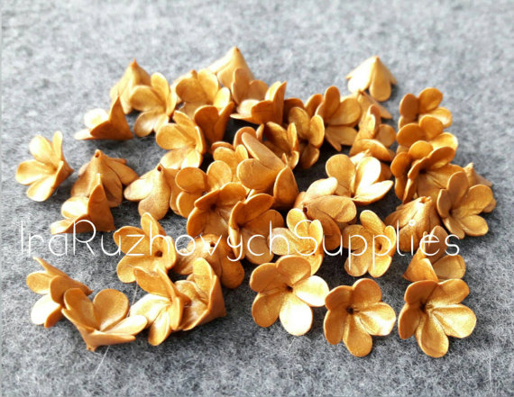 Gold five petal polymer clay flowers,middle size, polymer clay flower bead