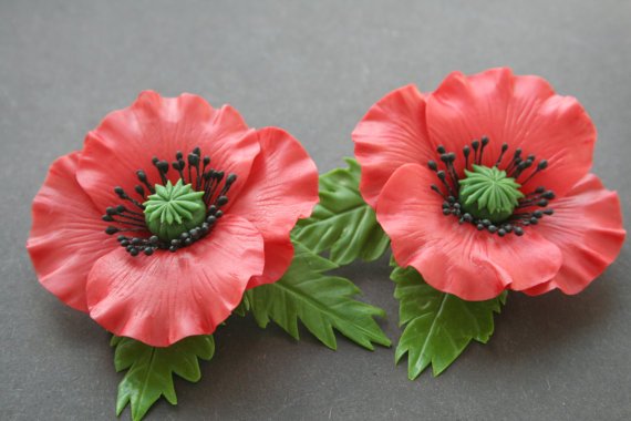 Hair accessories, handmade polymer clay hair barrette, Red poppy hair clip, Flower hair clip, Clay flower, Poppy jewelry, Hair clip,red poppy