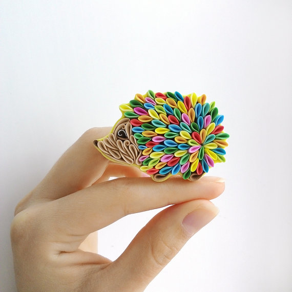 Hedgehog necklace, polymer clay Hedgehog gifts, Hedgehog jewelry, Hedgehog accessories, rainbow Hedgehog art, forest animal, rainbow artwork