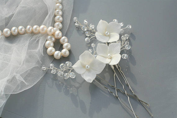 Polymer clay white bridal hair pin