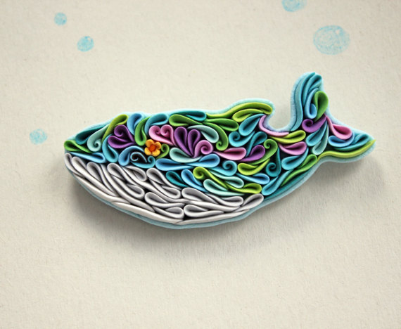 Polymer clay jewelry in an unique style, Multicolored whale with flower Polymer clay brooch Ocean creature jewelry Cute whale brooch Ocean animal brooch Polymer clay art Blue whale