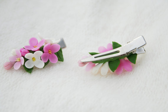 Pink hair flower - hair accessories - flower hair clip - lilac hair flower - lilac hair clip - Floral hair clip - Polymer clay flower