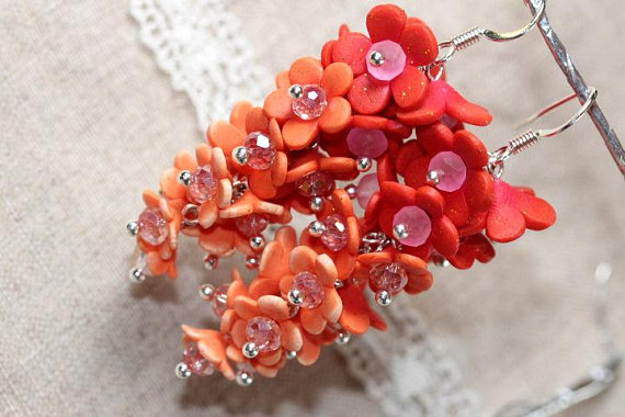 Polymer clay floral cluster earrings