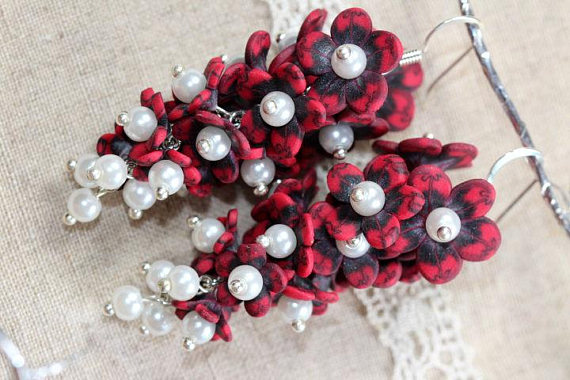 Polymer Clay Flower Earrings, Handmade Clay Flowers, Flower Cluster Earrings, Surgical Steel