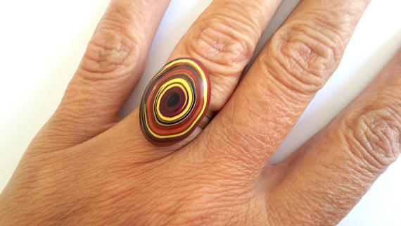 Polymer Clay Ring, Fashion Ring, Modern Ring, Abstract Ring, brown, yellow ring