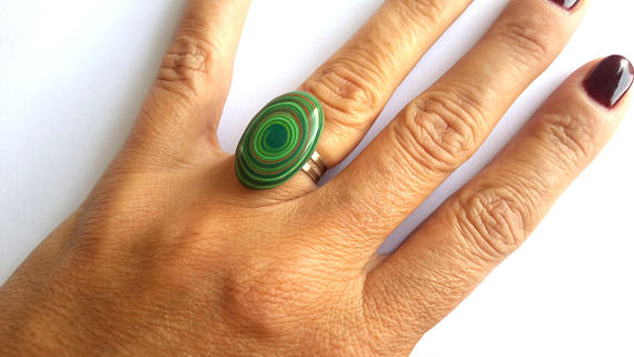 Polymer Clay Ring, Fashion Ring, Modern Ring, Abstract Ring, green ring