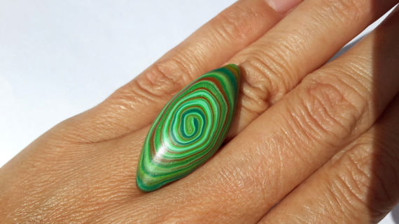 Polymer Clay Ring, Fashion Ring, Modern Ring, Abstract Ring, green