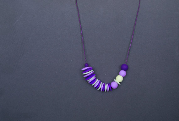 Polymer clay asymmetric beads necklace Boho necklace Polymer clay necklace Violet necklace Yellow necklace Pastel necklace Spring necklace Purple necklace Beadwork necklace Beaded ne