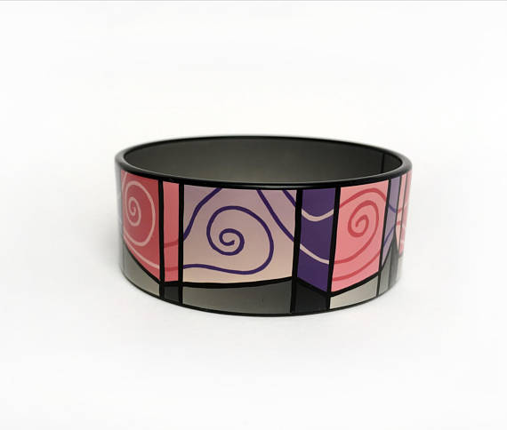 Polymer clay bangle - Bracelet - Colorful - Art jewelry - Statement piece - High end - Gift for her - pink