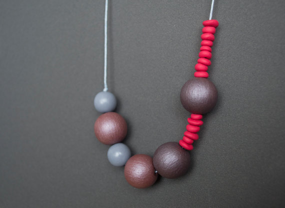 Polymer clay asymmetric beads necklace