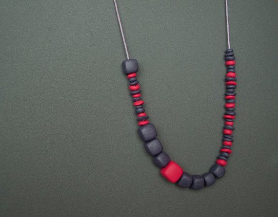 Polymer clay asymmetric beads necklace