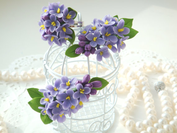 Purple flower hair clip, flower barrette, lilac jewelry, Hair flower, Prom hair flower, Polymer clay flower, Flower hair accessory.