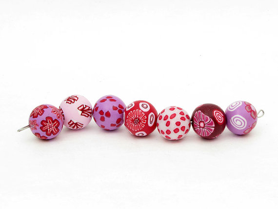 Red fruits bead set from polymer clay, handmade in germany, fimo, millefiori, millefleur, art clay, necklace, bracelet