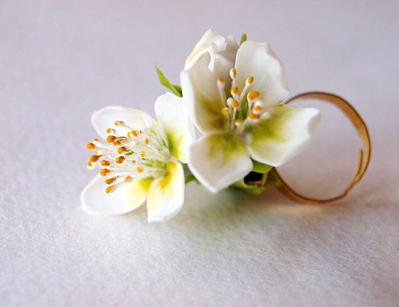 Statement Flower Ring with jasmine, spring Gift for her, handmade Unique delicate jewelry