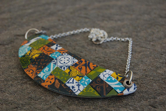 Statement Necklace, polymer clay necklace, collar necklace, multicolor necklace, aluminium necklace, mosaic necklace