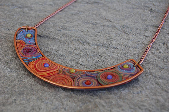 Statement Necklace, polymer clay necklace, collar necklace, multicolor necklace, aluminium necklace