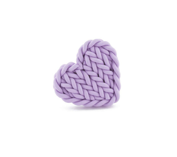 Polymer clay knit jewelry - lilac ring, Unique ring, heart ring, knitting ring, gift for aunt, adjustable ring, heart jewelry for women, gift for knitter, gift for girlfriend