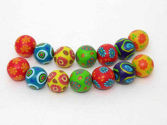 big shiny Beads, big bead set from polymer clay, handmade in germany, fimo, millefiori, millefleur, art clay, necklace, bracelet