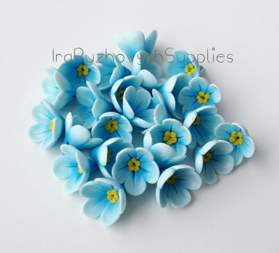 blue forget-me polymer clay floral beads