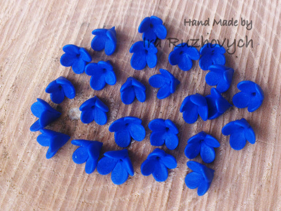 blue lilac polymer clay flowers, polymer clay flower bead