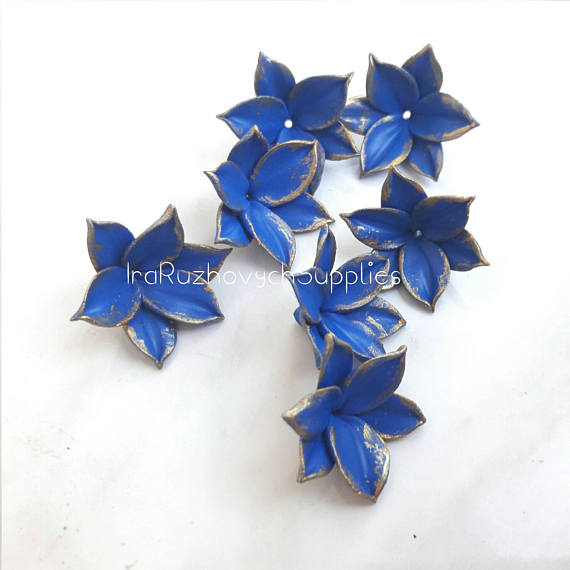 navy blue lily polymer clay flowers, polymer clay flower bead