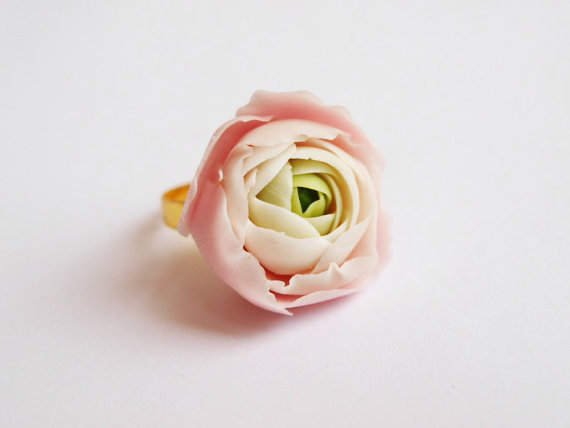 peony ring, adjustable flower ring, peony pink flowers jewelry, unique and delicate ring, gift for her