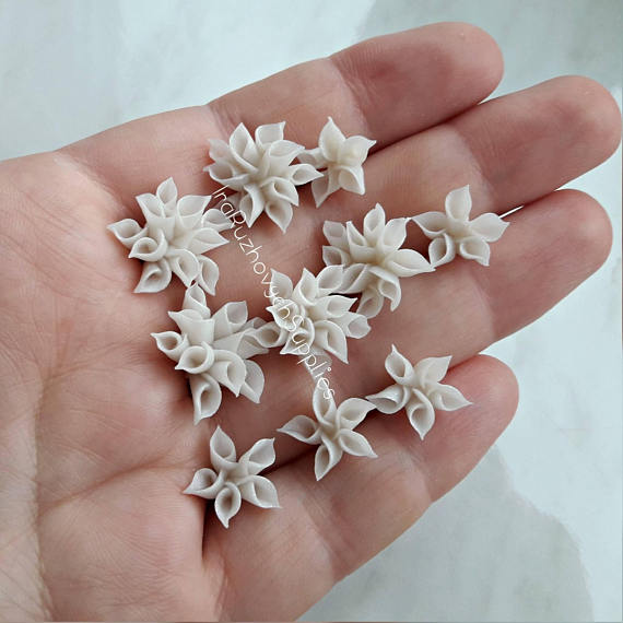 polymer clay flower bead, pearl effect