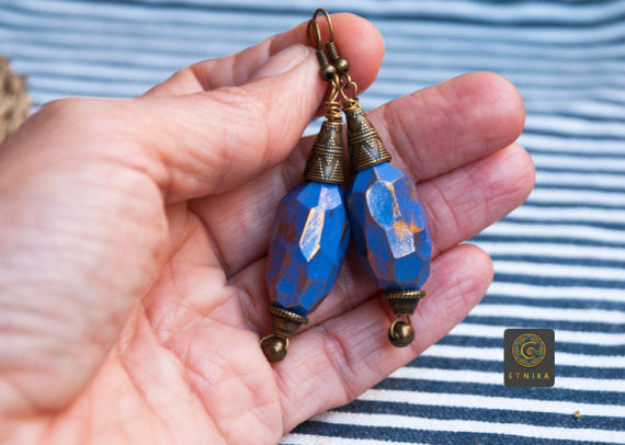 Polymer clay blue boho earrings