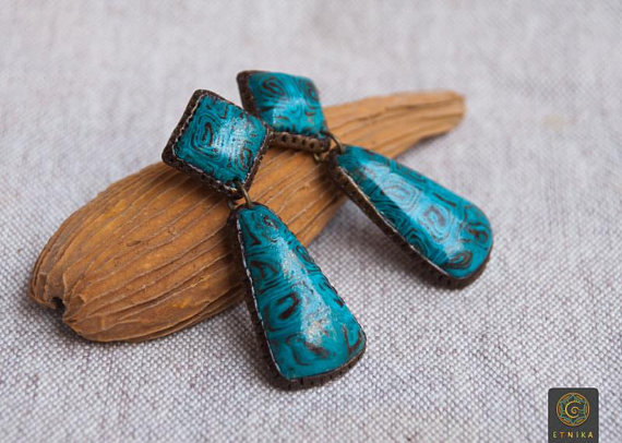 Polymer clay blue boho earrings