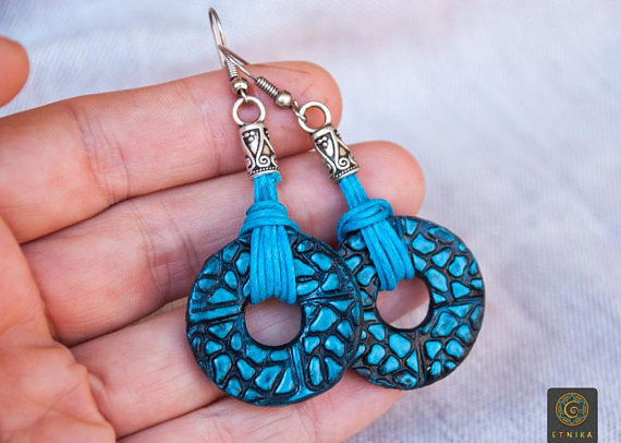 Polymer clay blue boho earrings