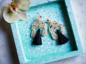 Statement polymer clay earrings tassels earrings clay earrings druzy translucent earrings black terrazzo earrings geometric dangle earrings