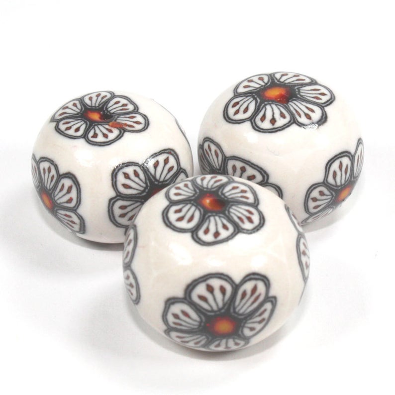 polymer clay cane beads, orange black and white beads, handmade beads, fimo cane