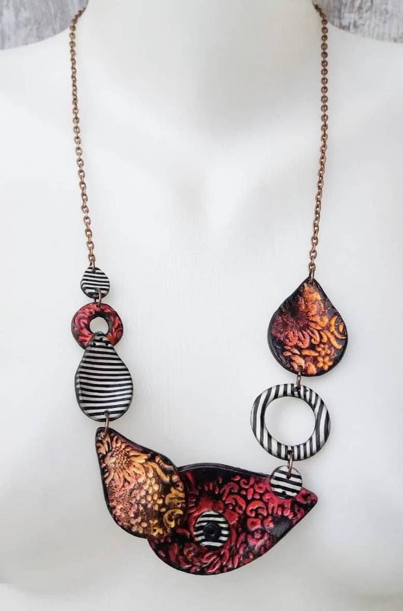 red statement clay necklace