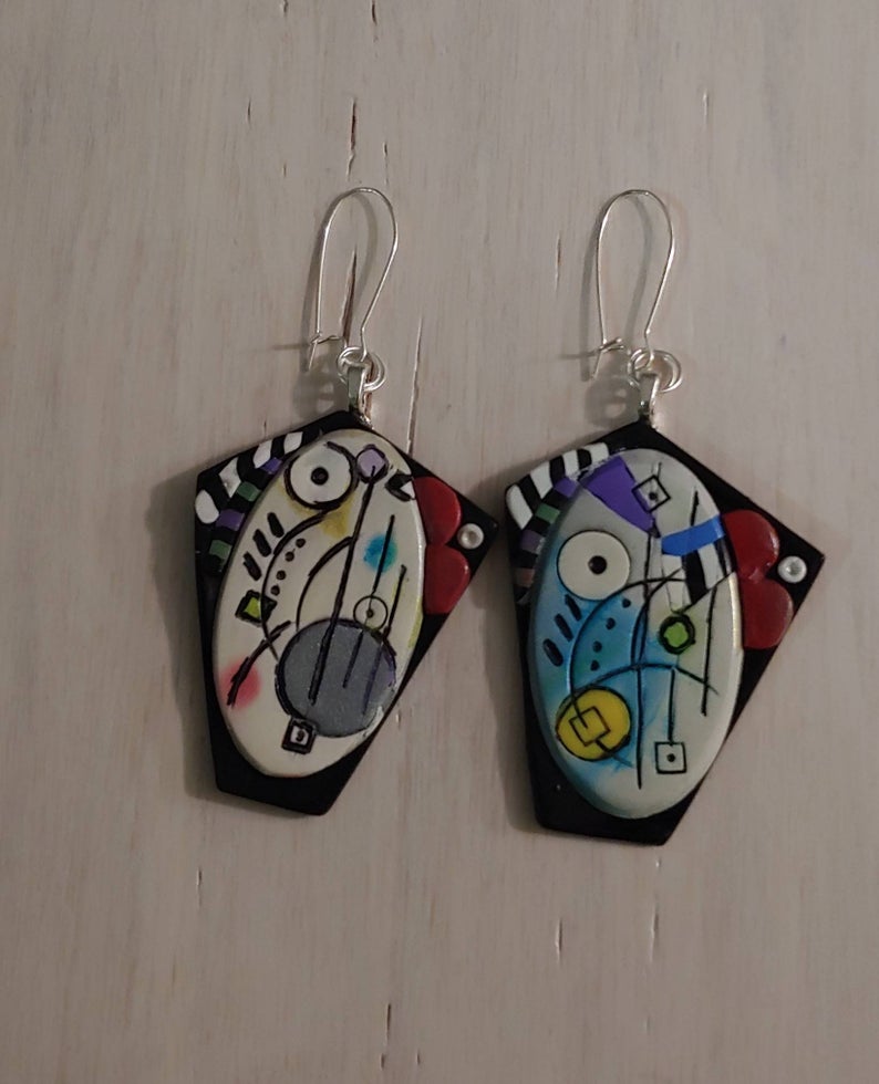 Kandinsky inspired polymer clay jewelry