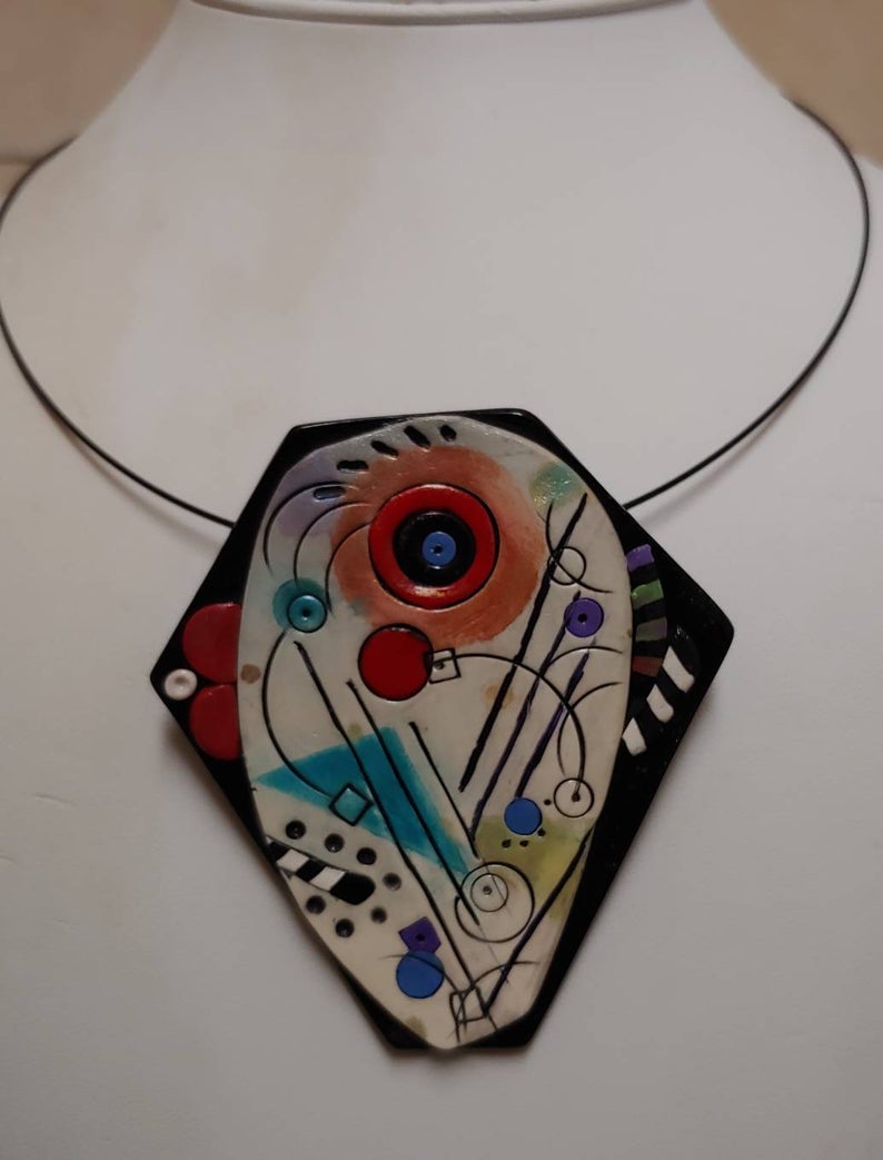 Kandinsky Inspired Polymer Clay Pendant Necklace